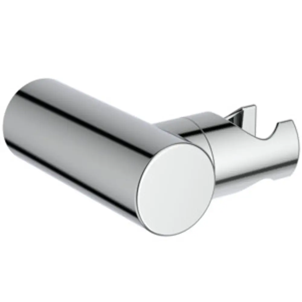 Chromfarbener Brausehalter von Ideal Standard, schwenkbar, mit Rundkörper und Halterung. Funktionales Design für Badezimmeranwendungen.